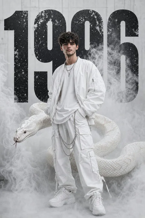 Adult male character in white streetwear, an editorial reference